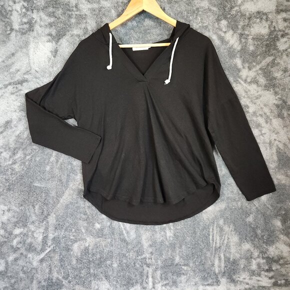 Eleanor Hoodie Jersey V Neck Drawstring Light Weight Black Size XL Pullover EUC - Picture 2 of 8